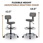 Home Imports Emporium Drafting Stool  Adjustable Swivel Faux Leather Stool with Footrest & Back Support