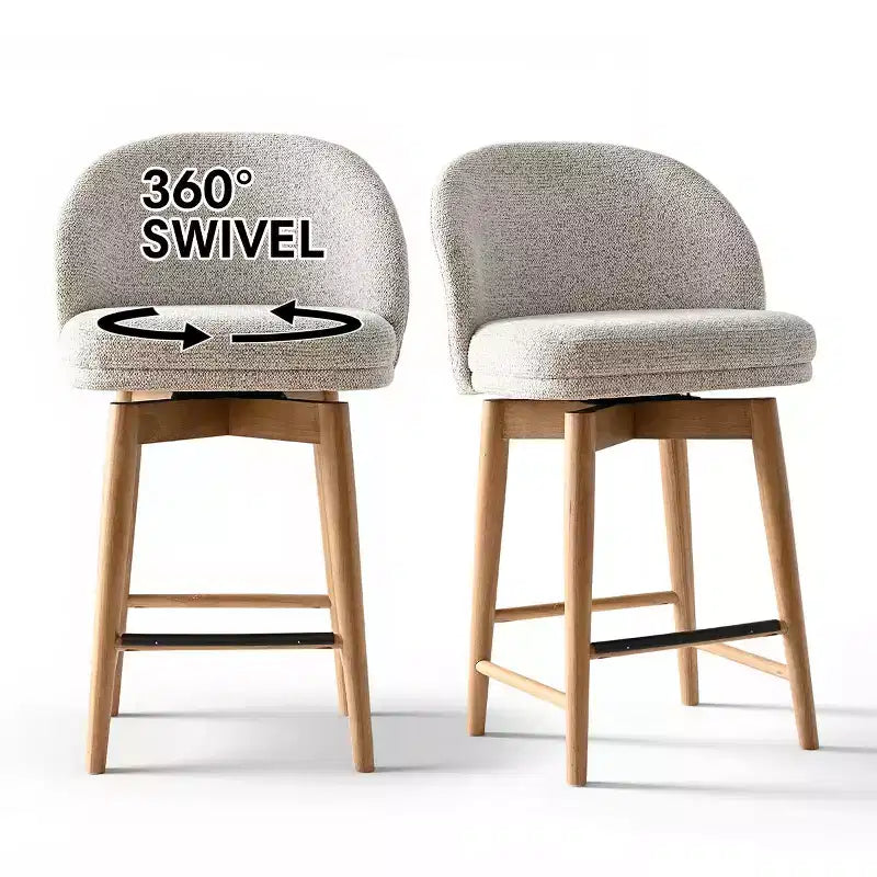 Set of 2 Modern Swivel Counter Stools with Upholstered Seat, 360 Rotating Kitchen Island or Home Bar Chairs with Solid Wood Legs-Panipeachy