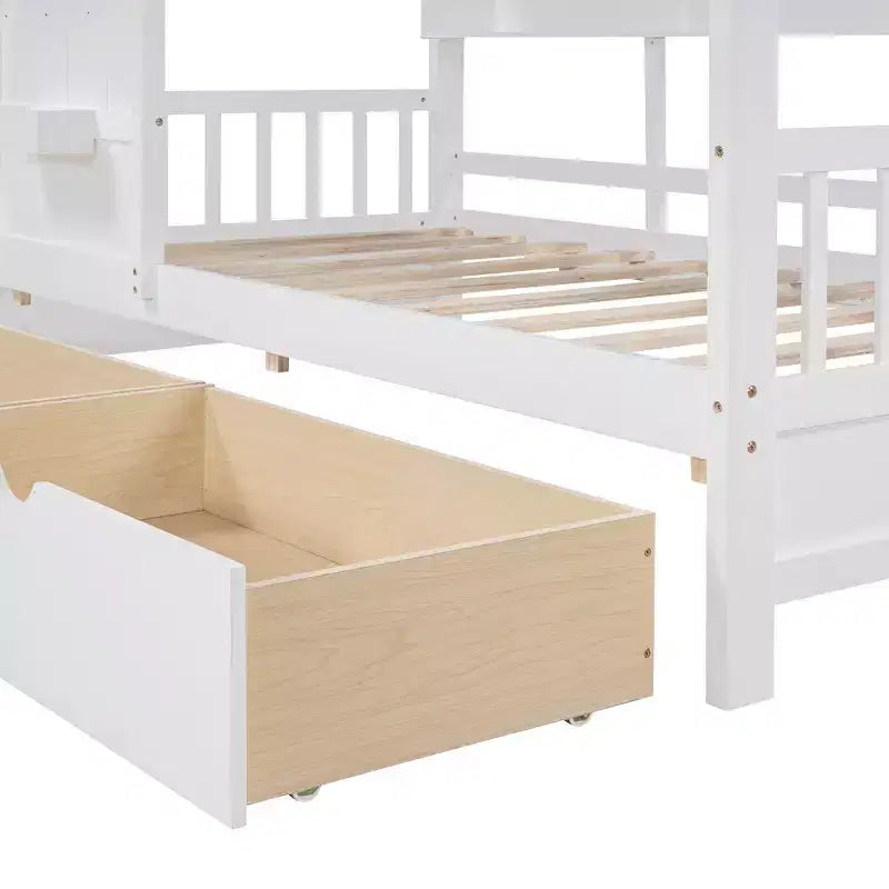 Whisen Twin Size House Bed & Kids Bed, Playhouse Bed with 2 Drawers, Storage Shelf