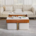 Lift Top Coffee Table with Hidden Storage and 4 Ottomans