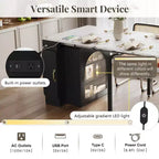 Whisen Extendable Dining Table, Mobile Rolling Island Table with 3 Removable Middle Leaves, Storage Cabinet