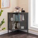 Javlergo Corner Table Modern Triangle 3-tier Storage Shelf with 2 Doors for Living Room Bedroom Office