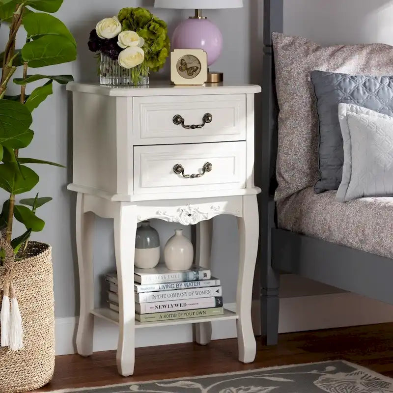 Baxton Studio Gabrielle Traditional French Country Provincial White-Finished 2-Drawer Wood End Table