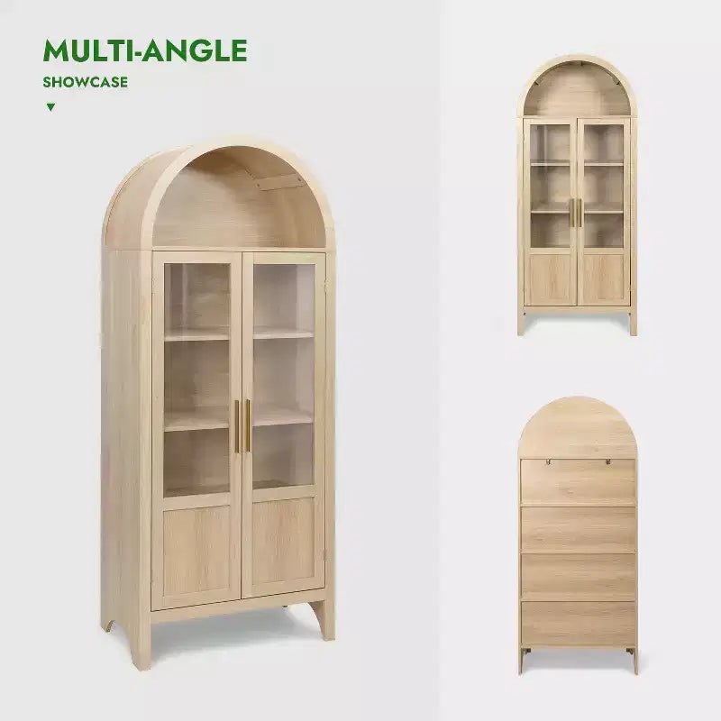 71 Tall Arched Storage Cabinet with 2 Acrylic Doors and Shelves for Living Room