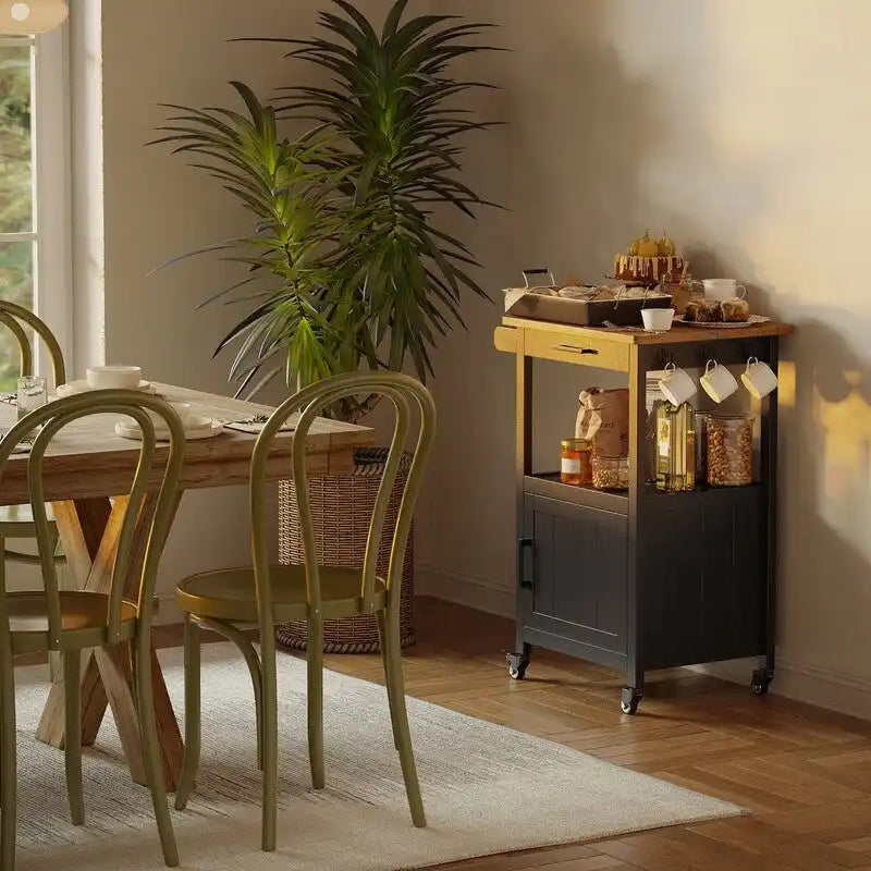 Wooden Kitchen Island Trolley Cart with Drawers