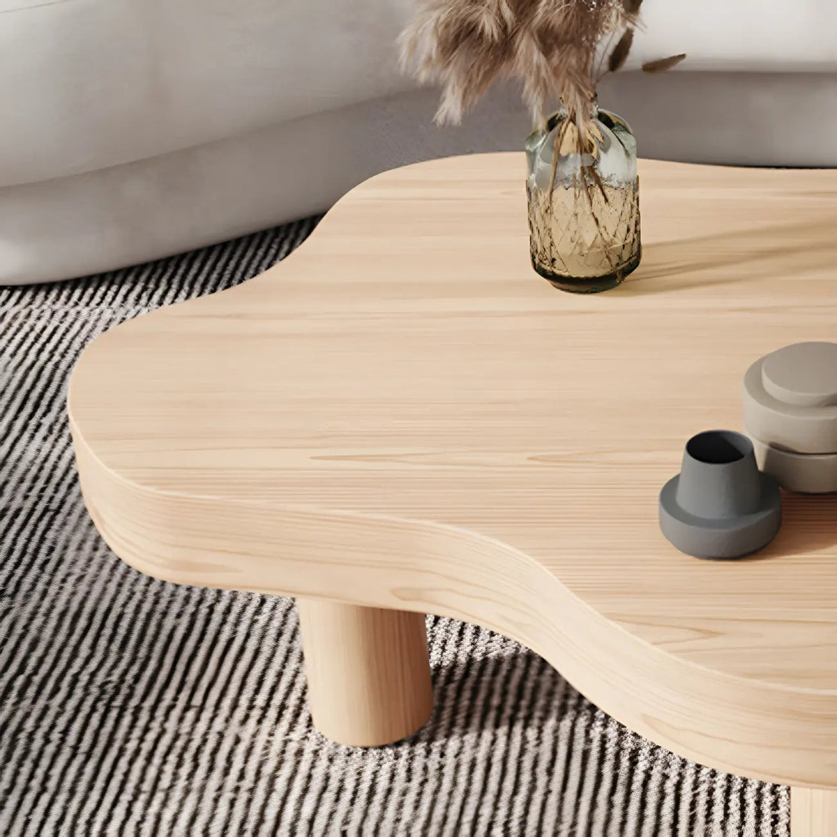 Natural Cloud-Shaped Pine Coffee Table with 3 Legs