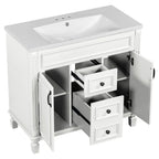 36 Modern Bathroom Vanity with Top Sink and Mirror Cabinet,2 Doors and 2 Drawers