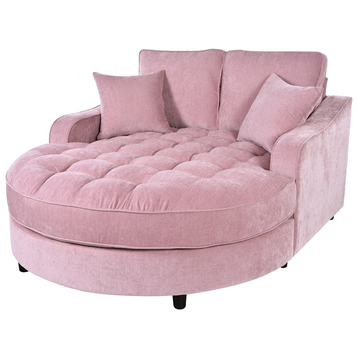 Chenille Chaise Lounge Sofa Bed, Upholstered Sofa Couch with Tufted Backrest and 2 Detachable Pillows for Living Room