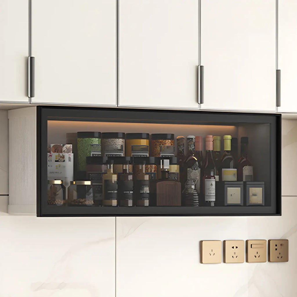 Grey Metal Floating Mounted Glass Kitchen China Cabinet