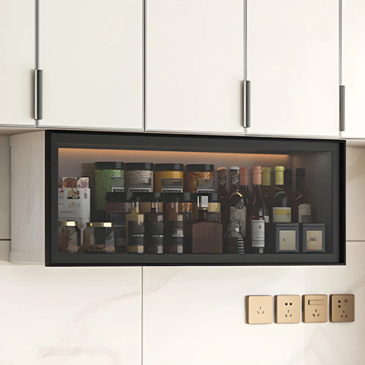 Grey Metal Floating Mounted Glass Kitchen China Cabinet