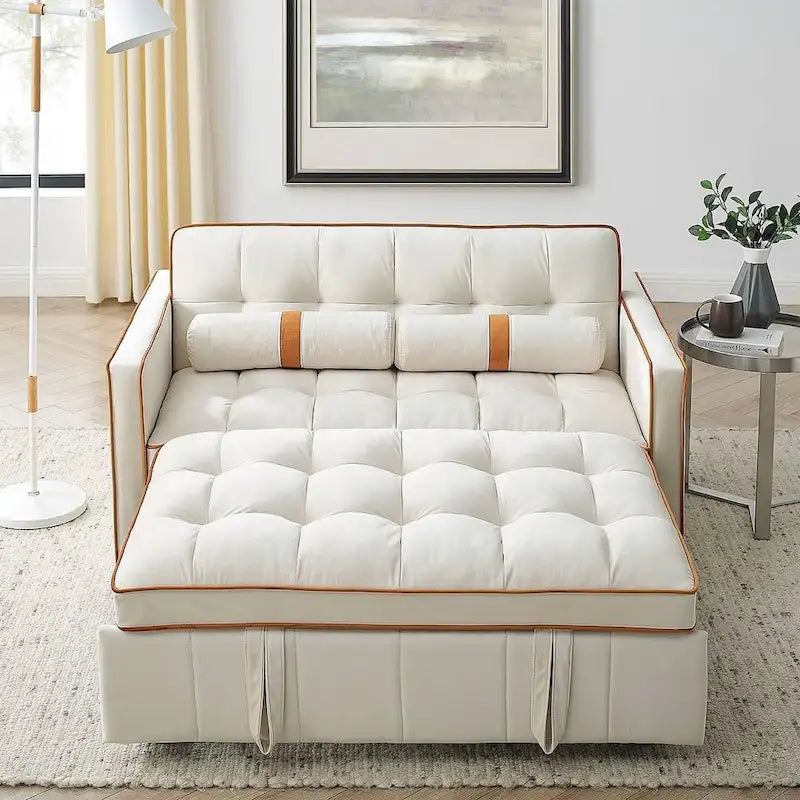 Velvet Multi-Functional Pull-Out Sofa Bed Adjustable Reclining Backrest With Pillows - N/A