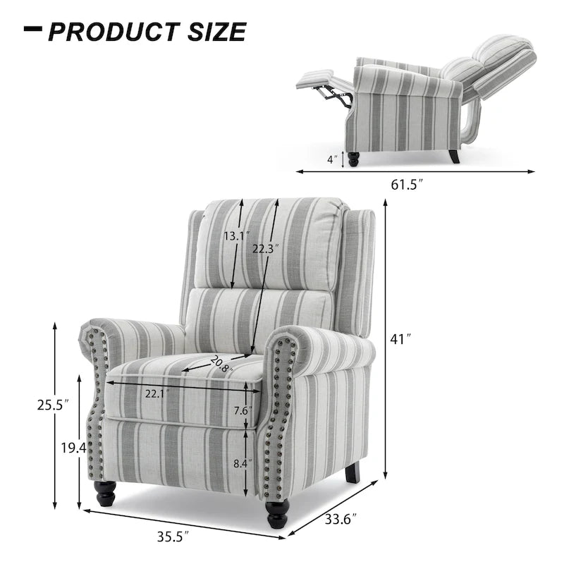 2 Set Nail-head Padded Seat Pushback Recliner Chair