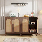 Set of 2 Rattan Sideboard, 59 Inch Buffet Cabinet with Doors, Accent Cabinet