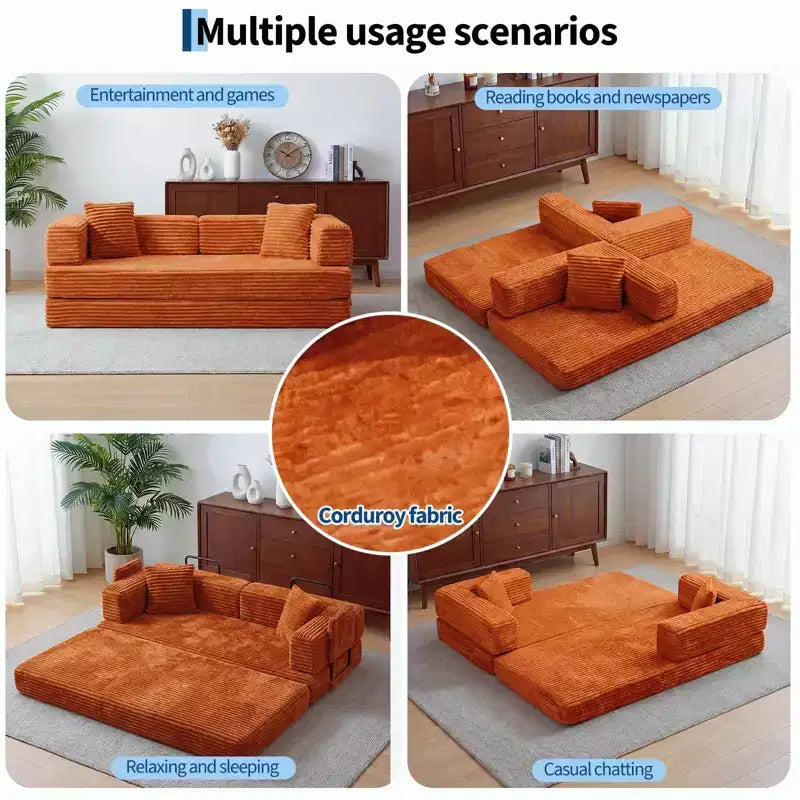 80.7 5-in-1 Convertible Sleeper Sofa Bed ??Corduroy, 1200 lbs, No Assembly