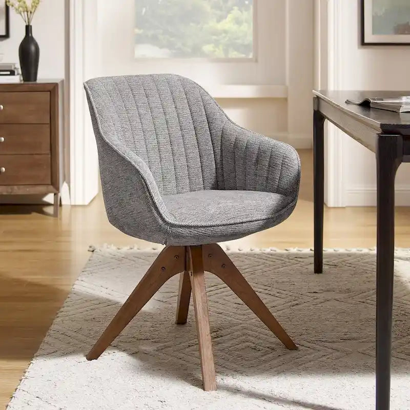 Modern Home Office Swivel Arm Accent Chair with Wood Legs