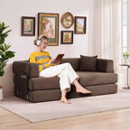 Modern 79 Corduroy Futon Sofa Bed for Small Spaces, 5-in-1 Convertible Sleeper Couch with Removable Armrests & Pillows