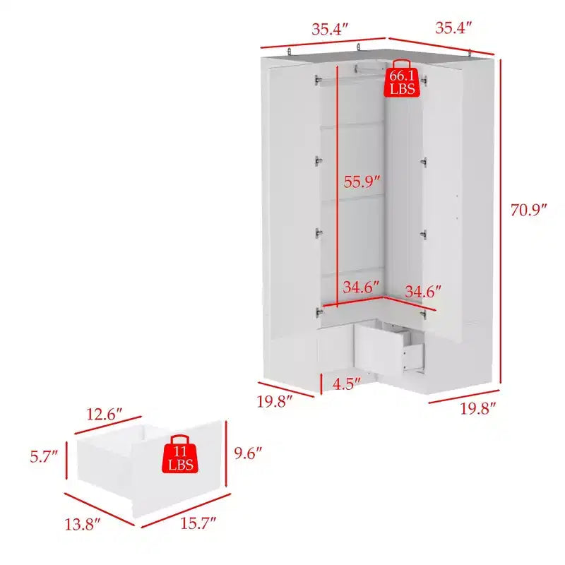 Hitow Minimalist Armoire Corner Wardrobe Double Door and Drawer Designs