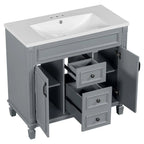 36 Modern Bathroom Vanity with Top Sink and Mirror Cabinet,2 Doors and 2 Drawers