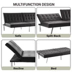 Tufted Split Back Futon Sofa Bed, Convertible Sofa bed with Chrome Legs