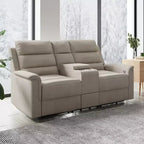 Beige/Gray Tech Fabric Reclining Loveseat Sofa, 2-Seat, Adjustable Backrest & Footrest