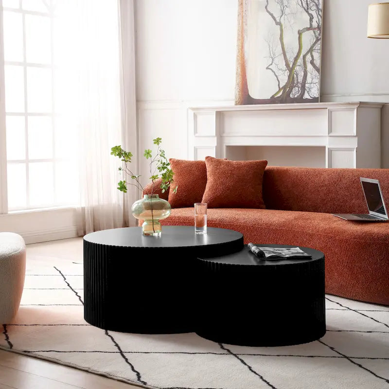 Modern Glam Round End Nesting Coffee Table Set for Living Room (Set of 2) No Assembled