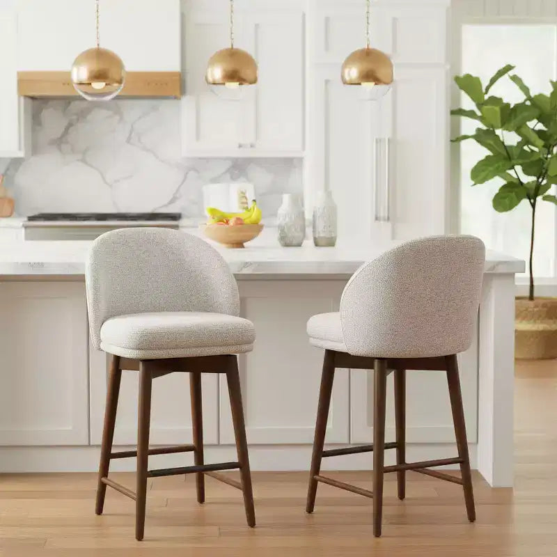 Set of 2 Modern Swivel Counter Stools with Upholstered Seat, 360 Rotating Kitchen Island or Home Bar Chairs with Solid Wood Legs-Panipeachy