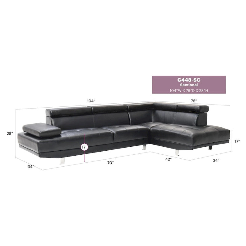 Riveredge 109 in. W 2-piece Faux Leather L Shape Sectional Sofa - 76L x 109W x 28H