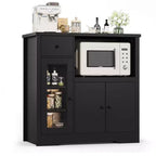 White & Walnut Kitchen Microwave Cabinet - 3-Door Pantry Storage Buffet with Adjustable Shelves for Dining Room, Living Room & Hallway