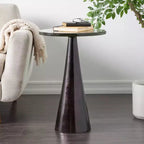 Aluminum Geometric Cone Accent Table with Textured Glass Tabletop 24 in