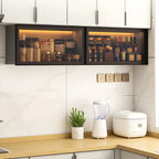 Grey Metal Floating Mounted Glass Kitchen China Cabinet