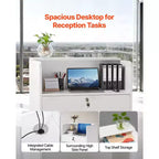 VEVOR Reception Desk, 23.6 in Rectangular Front Counter Table, Modern Office Reception Desk with Drawer, Small Minimalist Retail Counter Table,White