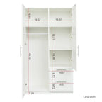 White Wood Wardrobe Armoire Storage Cabinet with Doors,Drawers,Hanging Rod