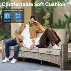 HOMLUX 6 PCS Patio Wicker Conversation Set 3-Seat Sofa with Cushion, Rattan Chairs, Ottomans, Coffee Table