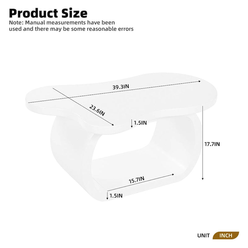 Modern Cloud Coffee Table with 1.5 Thick Tabletop,Cream Style Irregular End Table with Curved Legs,Unique Design Accent Table