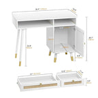 Computer Desk with 2 Drawers Modern Rattan Home Office Desk with File Cabinet