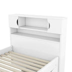 Twin/Full Size Captain Platform Bed with 4 Drawers and Storage Shelves, Solid Wood Bed Frame with Storage Bookcase Headboard