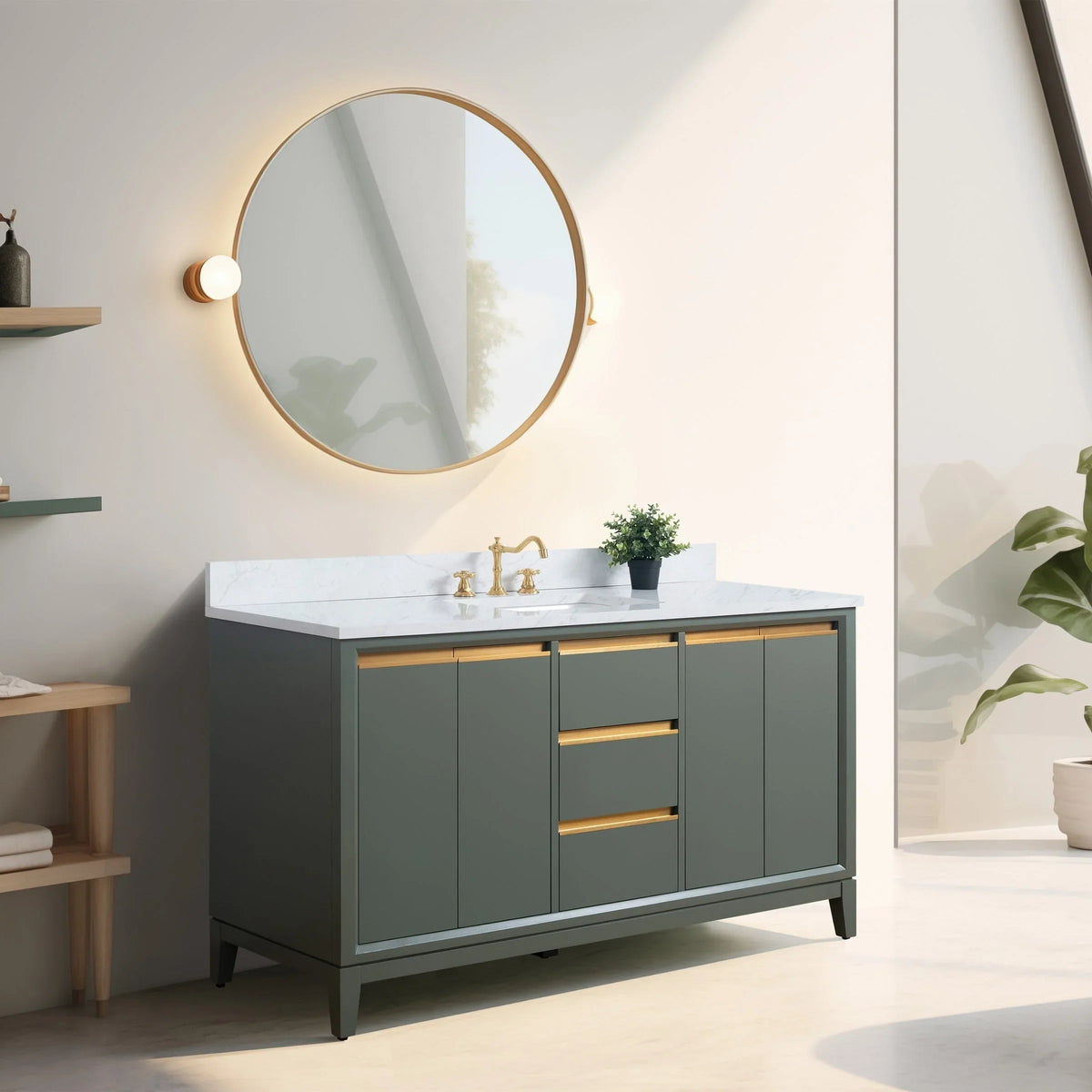 Vanity Art Bathroom Vanity with Ceramic Sink and Engineered Marble Top