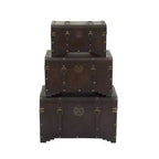 Set of 3 Traditional Wood Trunks Brown - Olivia & May: Distressed Finish, No Assembly, Decorative Storage