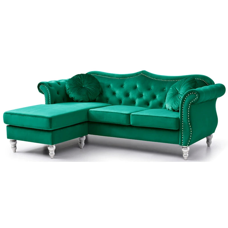 Hollywood Velvet Sofa with Reversible Chaise