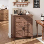 31.5 Rustic Storage Cabinet, with Slatted Doors, 3-Tier Adjustable, Double Door Locker, for Kitchen, Dining Room, and Home Office