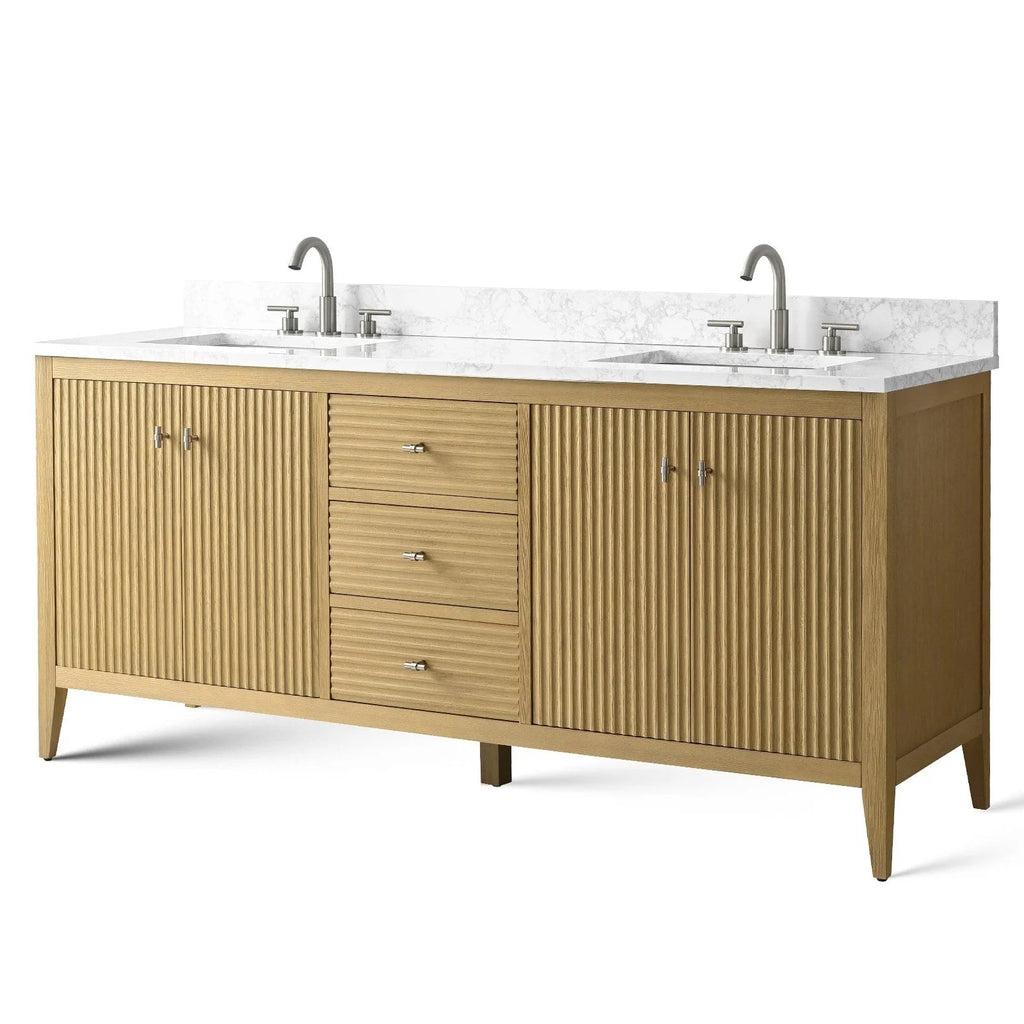 Vanity Art 72 Double Sink Bathroom Vanity Cabinet with Engineered Marble Top