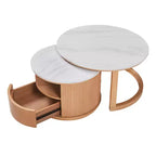 Modern Nesting Coffee Table with Drawer, Round Center Table with storage for Living Room