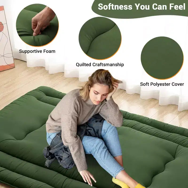 Portable Roll-Up Floor Mattress, Japanese Futon Guest Bed & Foldable Camping Sleeping Pad