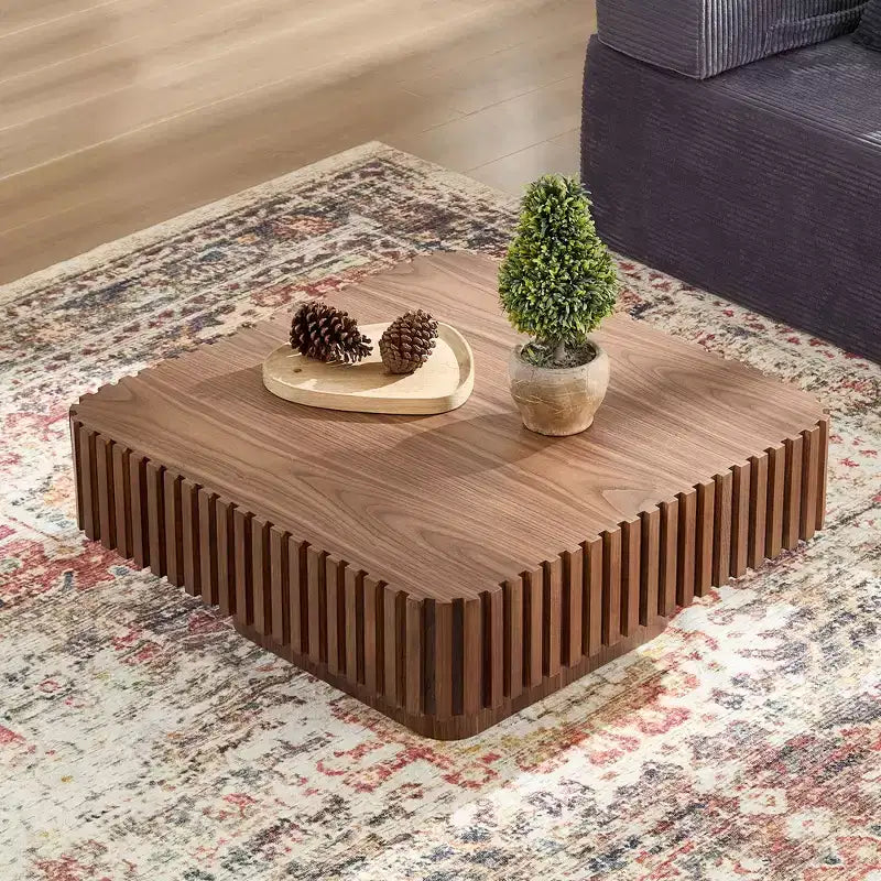 31.5 Modern Handcraft Drum Coffee Table, Square, Walnut MDF Pedestal