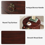 No Assembly Solid Wood End Table, Vintage Round Side Drawers Table