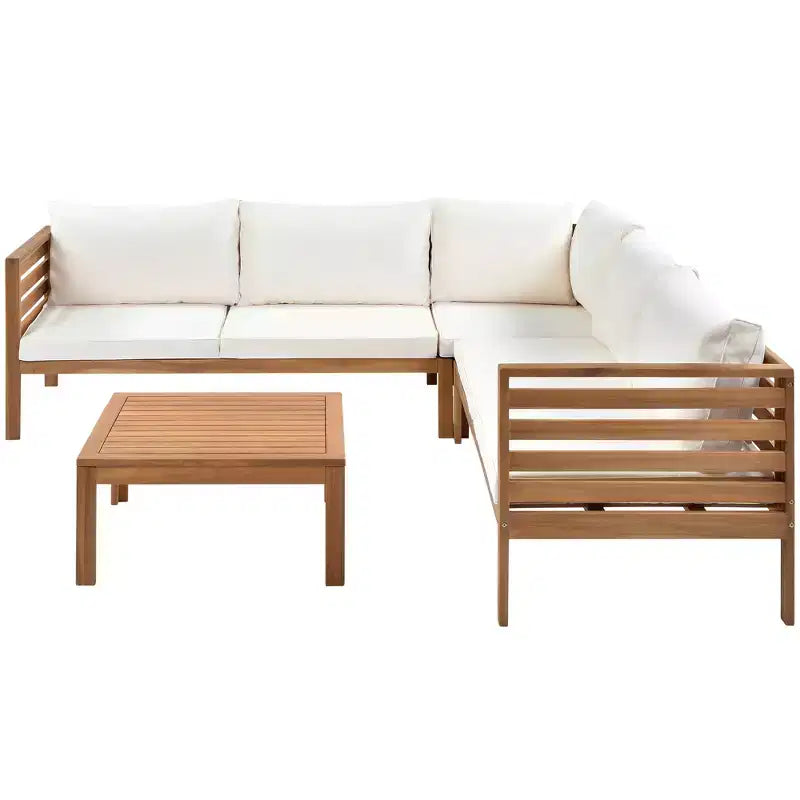 Polibi Acacia Corner Outdoor Sofa Set with Matching Coffee Table
