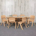 Emma and Oliver 23.625W x 47.25L Rectangular Plastic Height Adjustable Activity Table Set with 6 Chairs