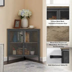 Javlergo Corner Table Modern Triangle 3-tier Storage Shelf with 2 Doors for Living Room Bedroom Office