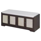 Whisen Rustic Wood Storage Bench, Entryway Shoe Bench with Removable Cushion, Adjustable Shelves