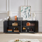 Sideboard Storage Cabinet TV Stand with wave pattern Buffet Cabinet Wooden Vertical Striped Cabinet